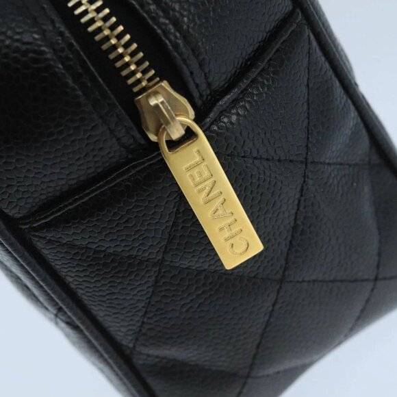 CHANEL Matelasse Hand Bag Grained Calf Skin Black CC Auth - Picture 8 of 16